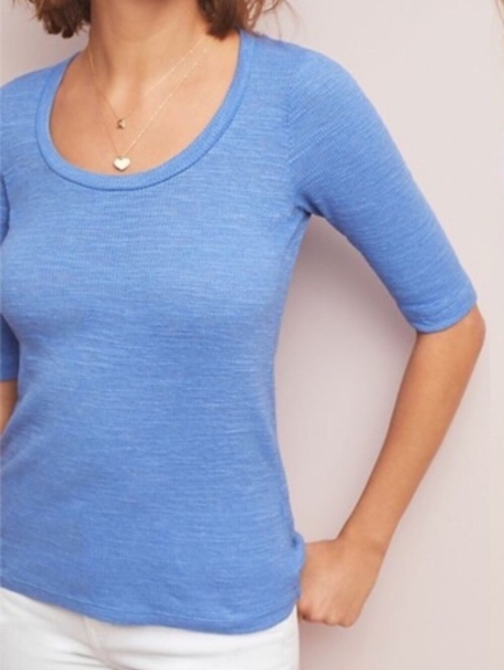 Anthropologie T.La Anatolia Scoop Neck Tee Ribbed Blue Size Large Closet Basic